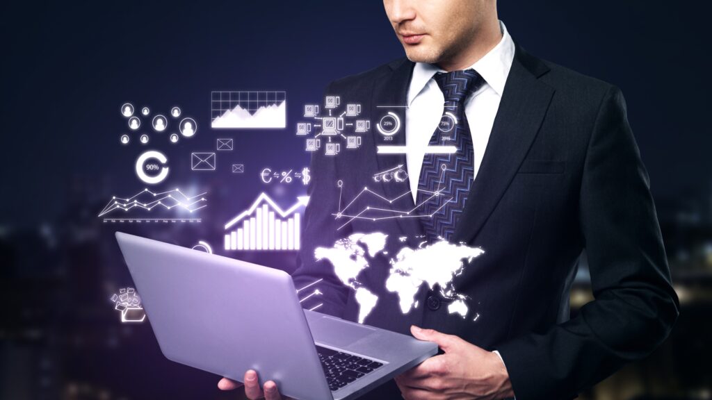 a graphical edit of a man with laptop