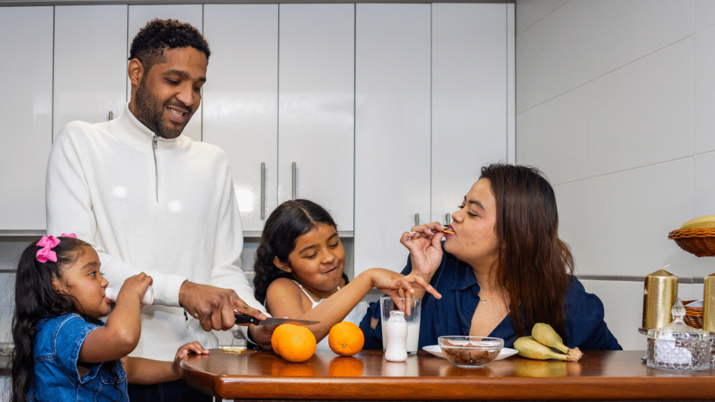 a family is enjoying meal