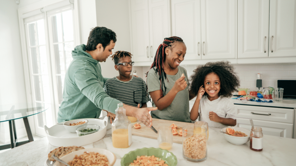 a family is enjoying meal